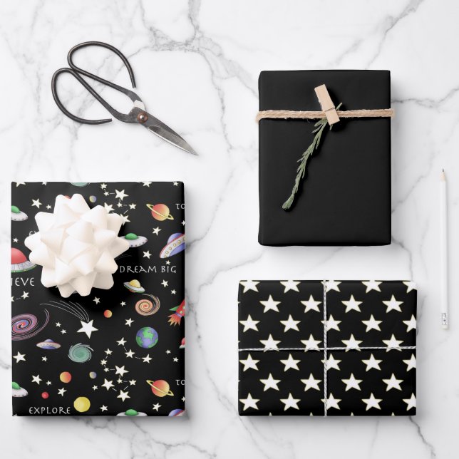 Magical Universe black Wrapping Paper Sheet (Front)