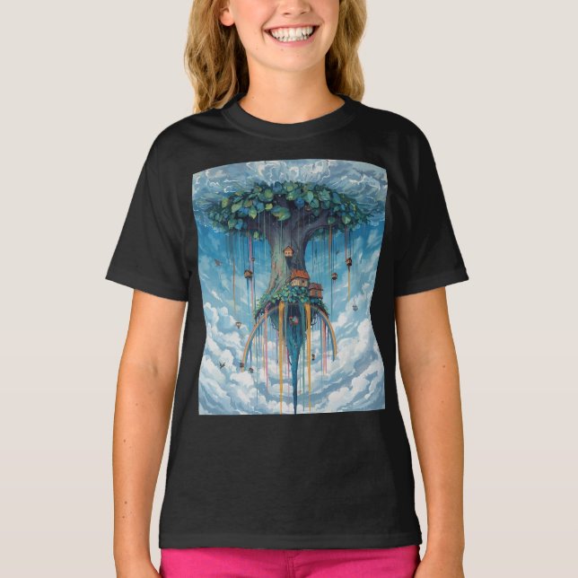 Magical Upside Down Rainbow Tree House T-Shirt (Front)