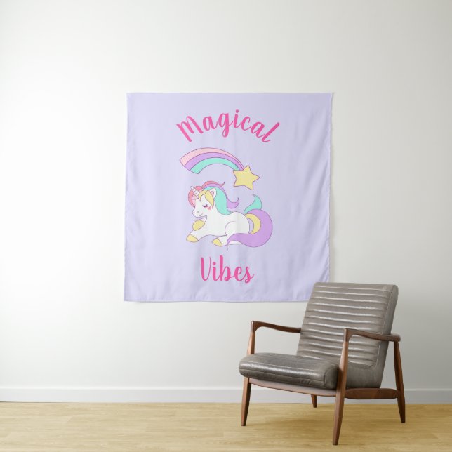 Magical Vibes Sleeping Unicorn & Shooting Star Tapestry (In Situ (Horizontal))