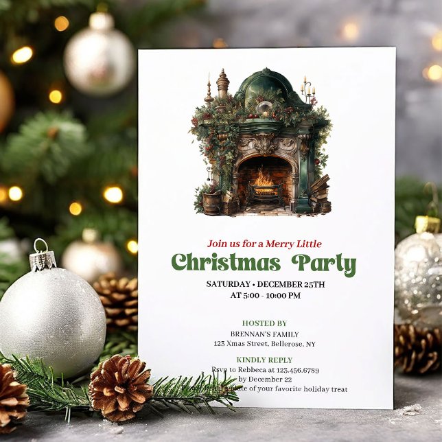 Magical vintage Christmas fireplace party invite (Magical vintage Christmas angel party invitation

)