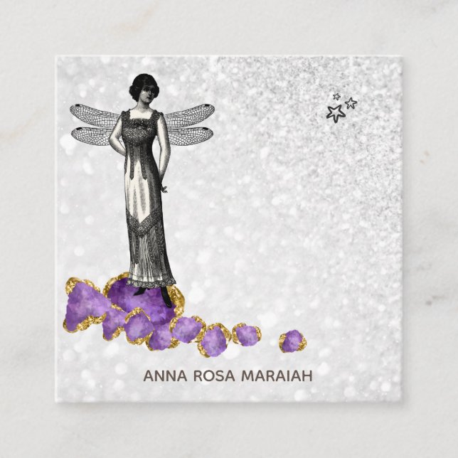 *~* Magical Vintage Fairy Amethyst Jewels  Square Business Card (Front)