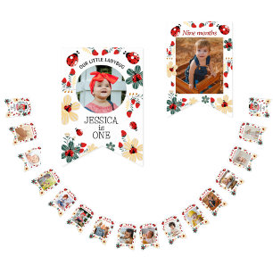 Magical Watercolor Cute 1st Birthday Ladybug Bunting