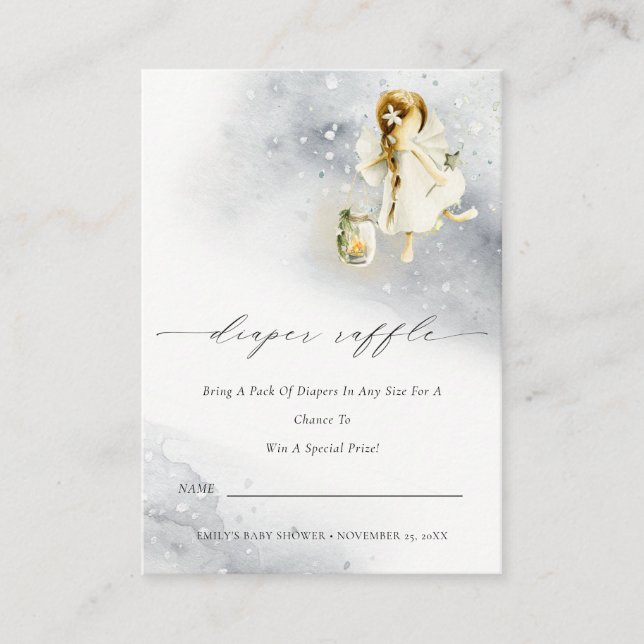 Magical Watercolor Fairy Diaper Raffle Baby Shower Enclosure Card (Front)