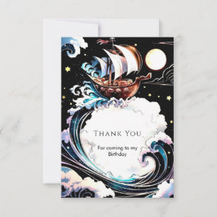 Magical Watercolor Matey Pirate Birthday Thank You Card