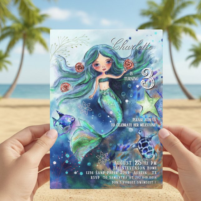 Magical Watercolor Mermaid Under the Sea Birthday  Invitation (Magical Watercolor Mermaid Under the Sea Birthday Invitation)