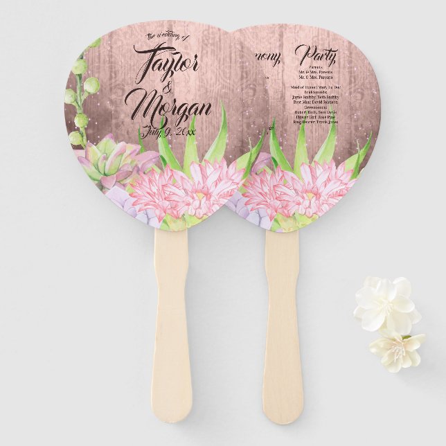 Magical Watercolor Succulents peach brown Wedding Hand Fan (Front and Back)