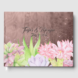 Magical Watercolor Succulents peachy-brown Wedding Guest Book