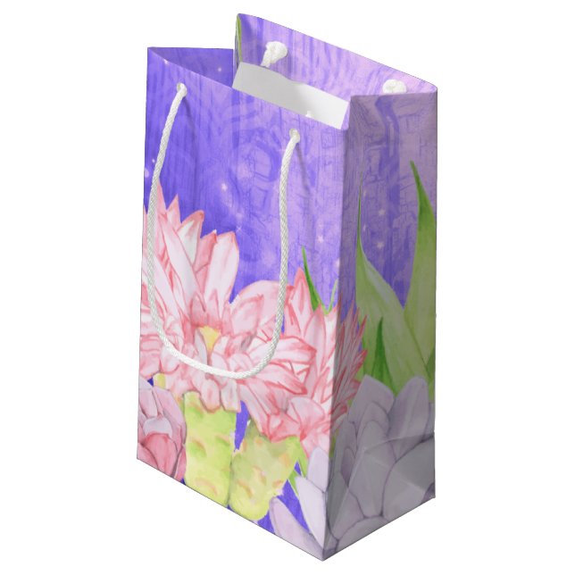 Magical Watercolor Succulents Purple Small Gift Bag (Back Angled)