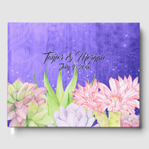 Magical Watercolor Succulents Purple Wedding Guest Book