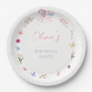 Magical Watercolor Unicorn Birthday Paper Plate