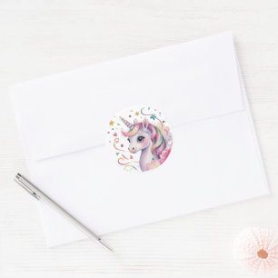 Magical Watercolor Unicorn Girl Birthday Party Classic Round Sticker