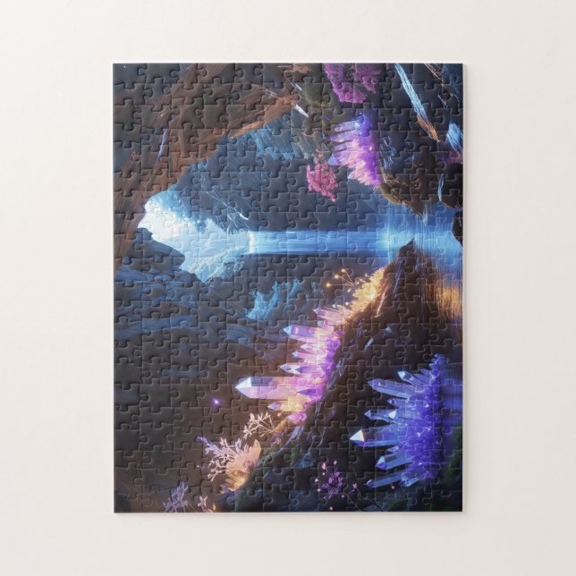Magical Waterfall Crystal Cave Jigsaw Puzzle (Vertical)