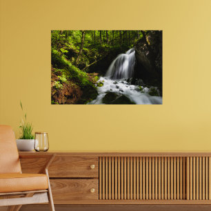 Magical waterfall in enchanting green forest poster