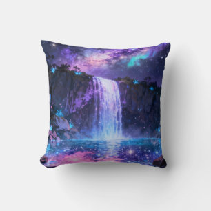 Magical Waterfall Night Sky Throw Pillow