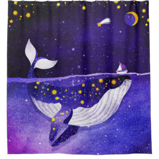 Magical Whale: Dark Ocean Night Shower Curtain