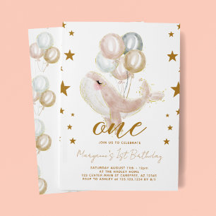 Magical Whale Girls 1st Birthday Invitation