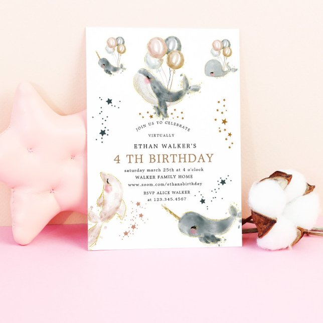 Magical Whales And Stars Virtual Birthday Party Invitation (Creator Uploaded)