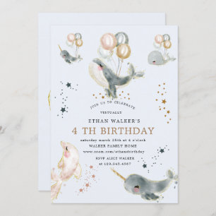 magical whales and stars virtual birthday party invitation