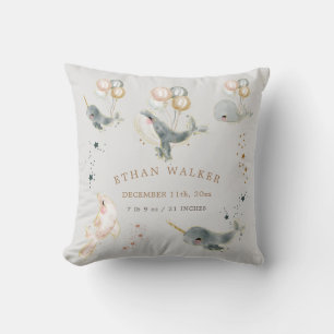 magical whales baby birth stats cushion
