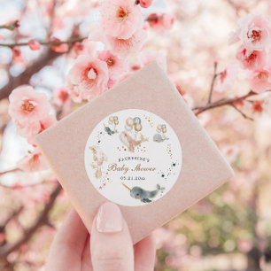 Magical Whales Balloons Stars Baby Shower Classic Round Sticker