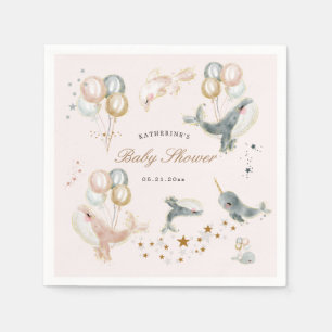 magical whales balloons stars baby shower napkin