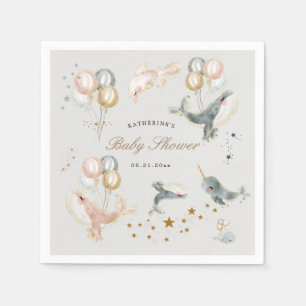 magical whales balloons stars baby shower napkin