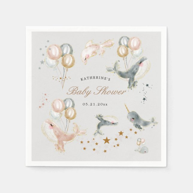 magical whales balloons stars baby shower napkin (Front)