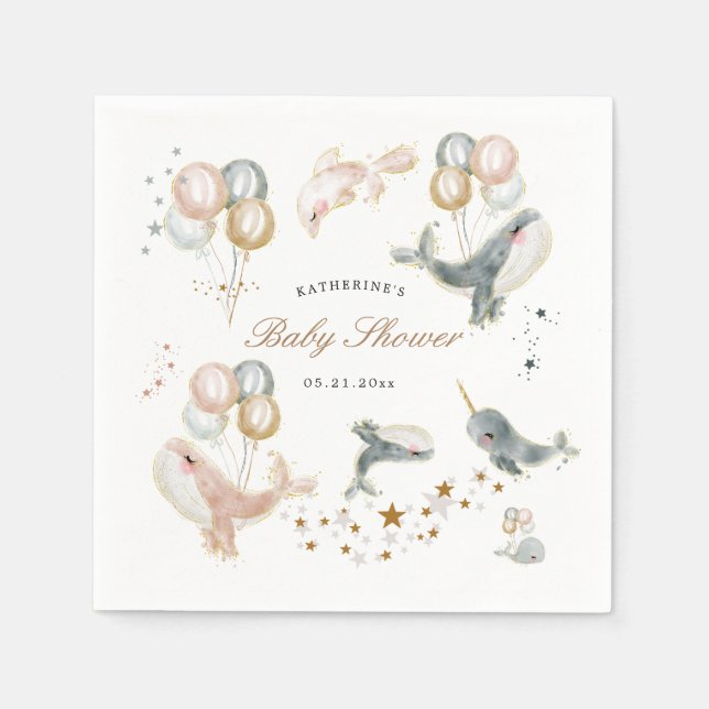 magical whales balloons stars baby shower napkin (Front)