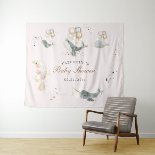 magical whales balloons stars baby shower tapestry