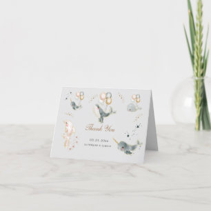 magical whales balloons stars baby shower  thank y you card