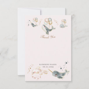 magical whales balloons stars baby shower thank y you card