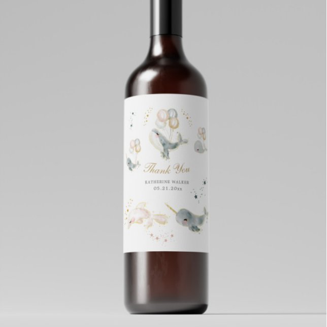 Magical Whales Balloons Stars Baby Shower Wine Label (Creator Uploaded)