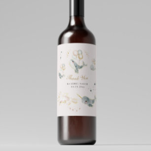 Magical Whales Balloons Stars Baby Shower Wine Label
