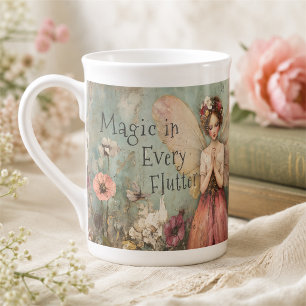 Magical Whimsical Fairy & Flower Garden with Quote Bone China Mug