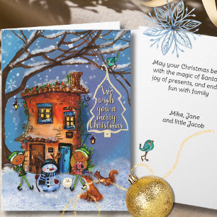 Magical Whimsical House and Friends Christmas Holiday Card