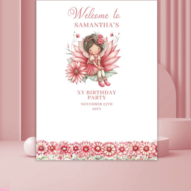 Magical Whimsy Pink Fairy 6th Birthday Backdrop Tapestry (Magical Whimsy Pink Fairy 6th Birthday Backdrop)