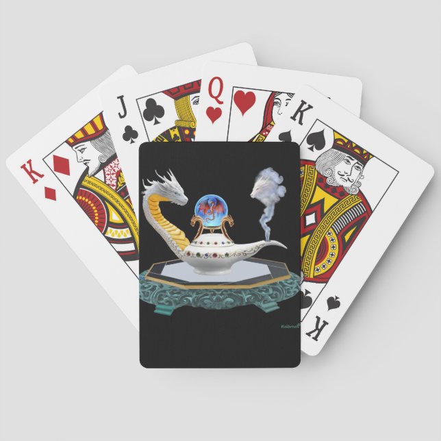 Magical White Ceramic Dragon Lamp Playing Cards (Back)