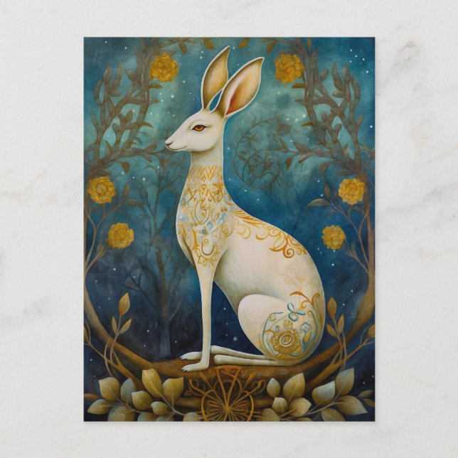 Magical White Hare Postcard (Front)