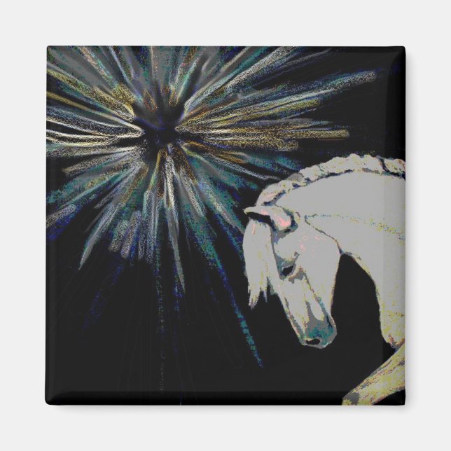 Magical White Horse Equestrian Pony Blast Magnet (Front)
