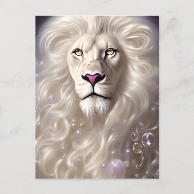 Magical White Lion Full Face Graphic Postcard (Front)