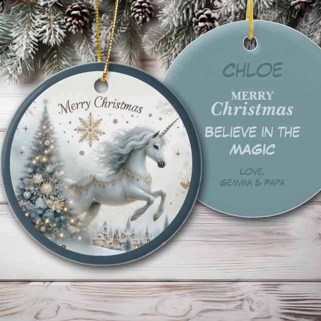 Magical White Unicorn Granddaughter Christmas Ceramic Tree Decoration (Creator Uploaded)