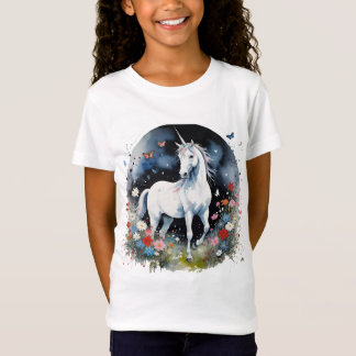Magical White Unicorn In A Night Garden T-Shirt