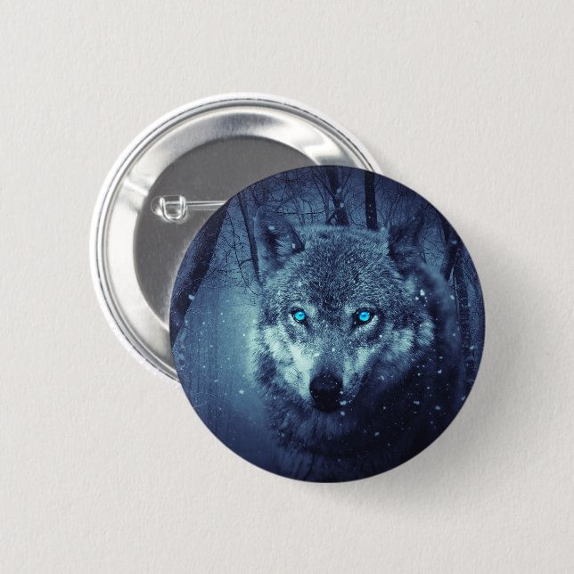 Magical Wild Wolf with Amazing Blue Eyes 6 Cm Round Badge (Front & Back)