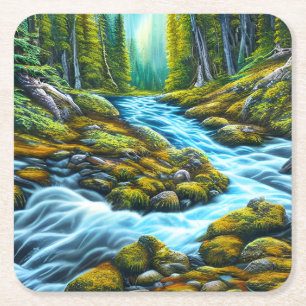 Magical Wilderness Bubbling Brook Square Paper Coaster
