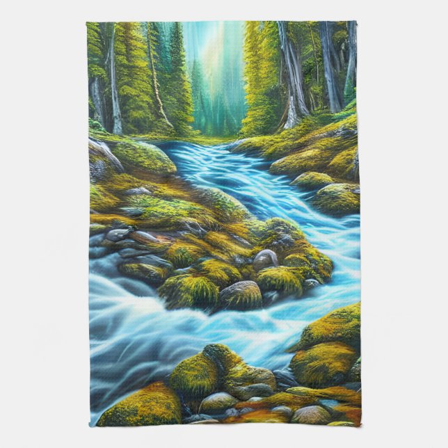 Magical Wilderness Bubbling Brook Tea Towel (Vertical)