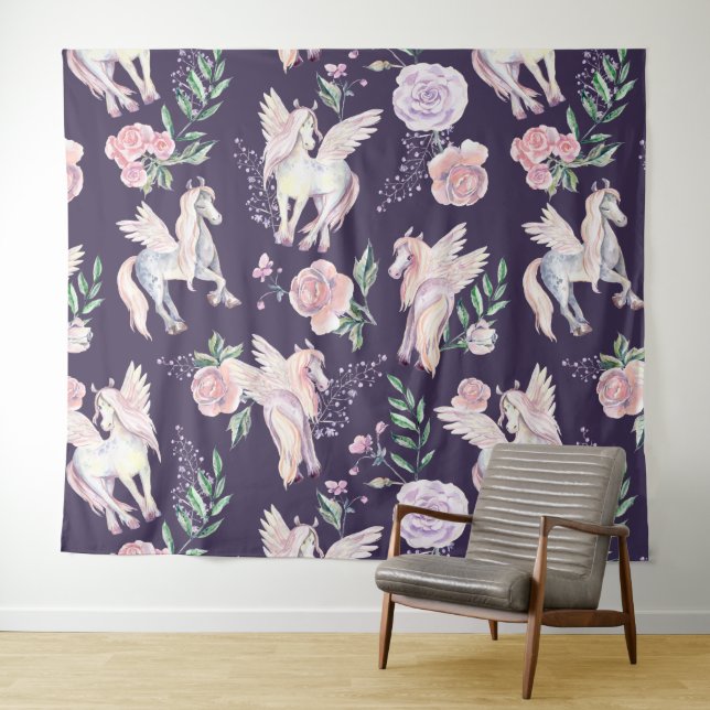 Magical winged pony pattern tapestry (In Situ (Horizontal))