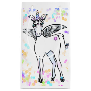 Magical winged Unicorn with colourful bubbles Small Gift Bag