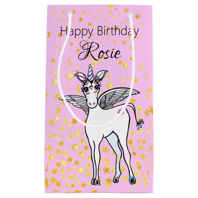 Magical winged Unicorn with golden star accents Small Gift Bag (Front)