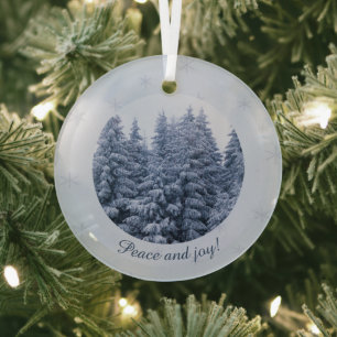 Magical winter forest - blue, custom glass tree decoration