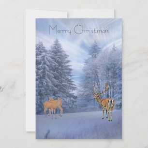 Magical winter forest with deer, custom christmas  holiday card